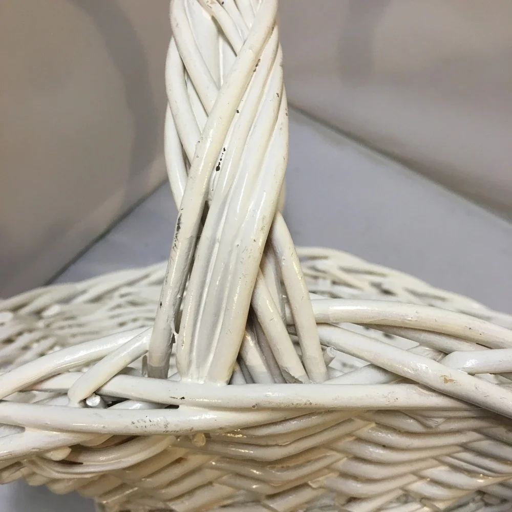 Woven Wicker Basket Home Decor Large White Braided Handle Cottagecore
